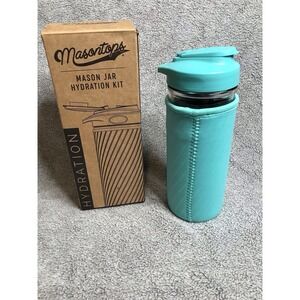 NEW Masontops Glass Water Bottle With‎ Neoprene Turquoise Hydration Cup